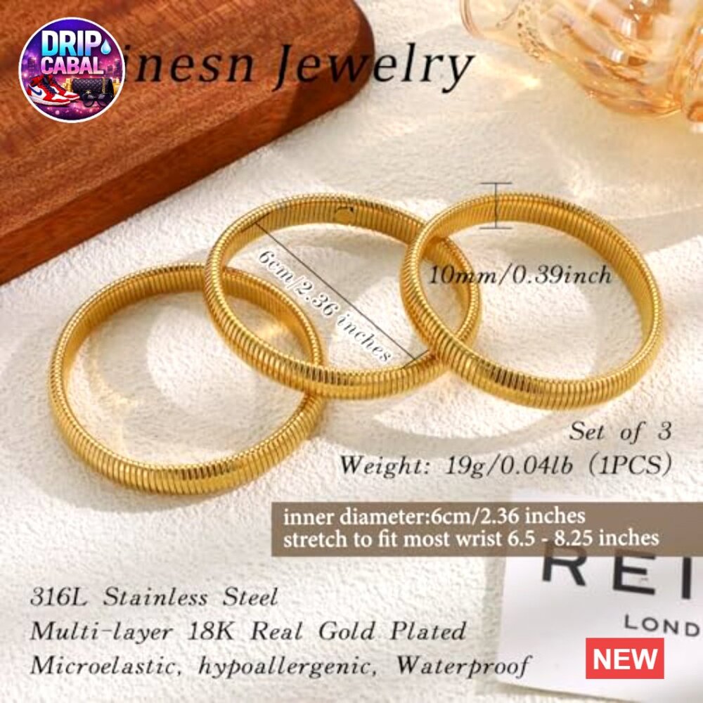 Gold Plated Bangle Bracelet Set Stackable Chunky … - image 2